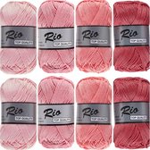 Haakgaren katoen ton sur ton vintage roze - pakket met 8 bollen Rio