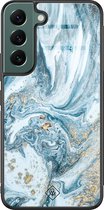Casimoda® hoesje - Geschikt voor Samsung Galaxy S22+ - Marble Sea - Luxe Hard Case Zwart - Backcover telefoonhoesje - Blauw