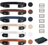 RX Goods 6 Stuks Gespvrije & Elastische Riem voor Dames & Heren – Riem zonder Gesp - Beige, wit, lichtbruin, bruin, donkerblauw & zwart