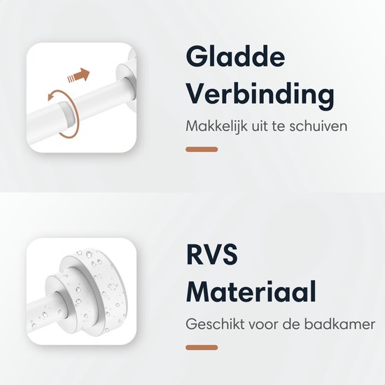 De GEON gordijnroede heeft een soepele verbinding en is gemaakt van RVS materiaal, geschikt voor de badkamer.