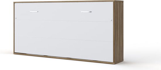 INVENTO 06 Horizontaal Vouwbed - Logeerbed - Opklapbed - Bedkast - Modern Design - Country Eik / Mat Wit - 200x90