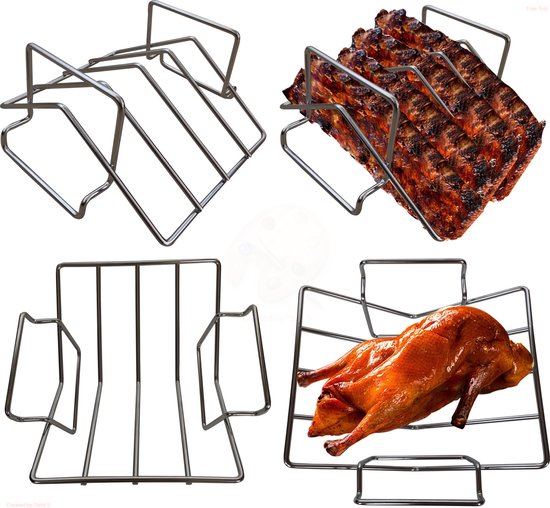 Foto: Bbqnovation multifunctioneel rvs spareribs rek rib rack rib rek aan twee kanten bruikbaar