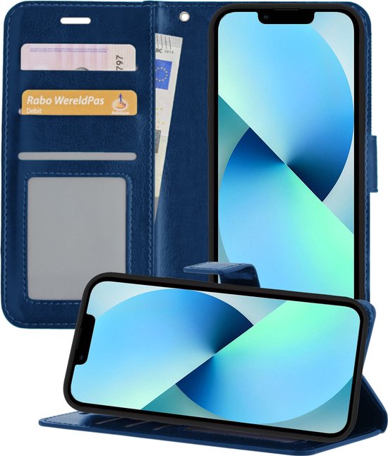 Coque pour iPhone 13 Case Book Case Wallet Cover Walletcase - Coque pour iPhone 13 Case Bookcase Case - Bleu foncé