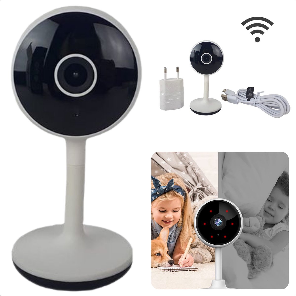 Cheqo® Wifi-Camera Binnenshuis - Wifi Beveiligingscamera - Full HD 1080p - 2MP - Nachtzicht - Grote Kijkhoek - 10m Bereik