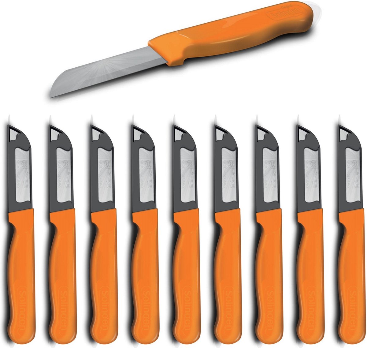 Solingen Schilmesje Robuust Handvat – RVS Glad – 16 cm met Blade Cover – Oranje – 10 stuks