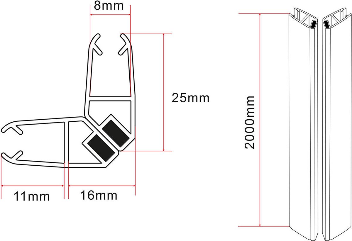 Set magneetstrip 8mm voor Skyline cabine zwart