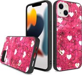 ZT Silicone telefoonhoesje met print Geschikt voor: iPhone 13 - Pink Hearts - ZT Accessoires