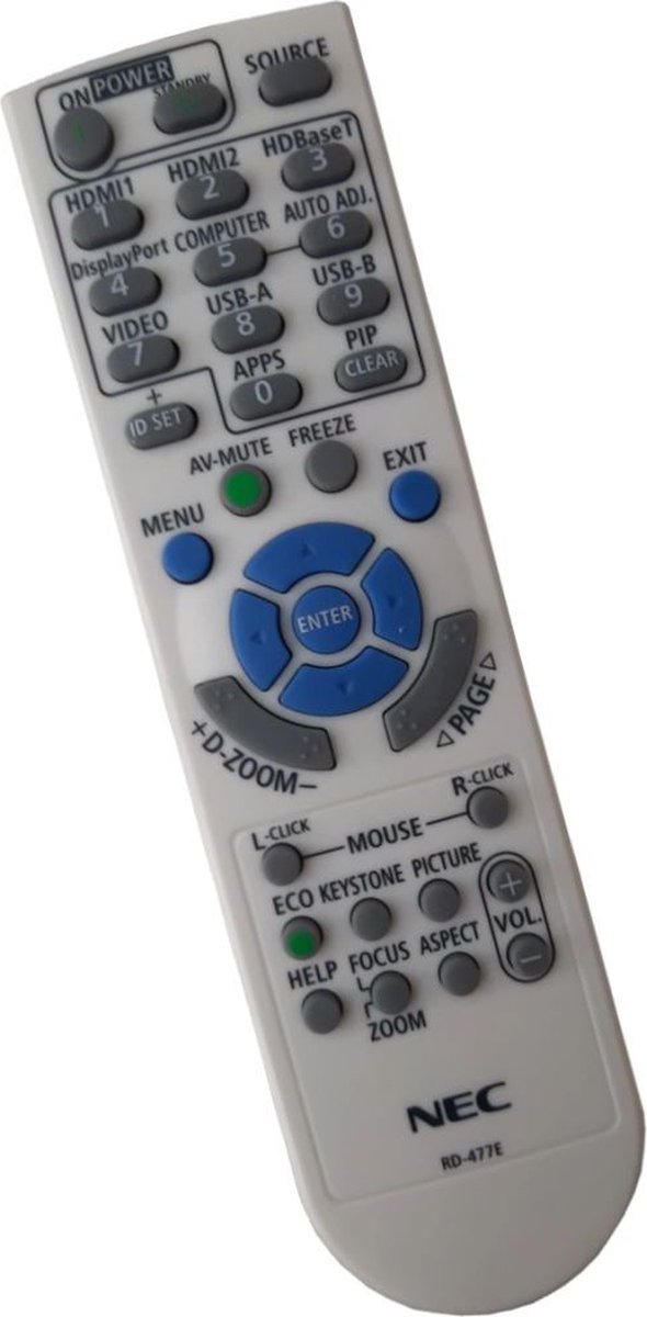Afstandsbediening geschikt voor de DUKANE ImagePro 6538WUC beamer, vervangt RMT-PJ39 / RD-477E / 7N901171 / 7N901261 / 393004710