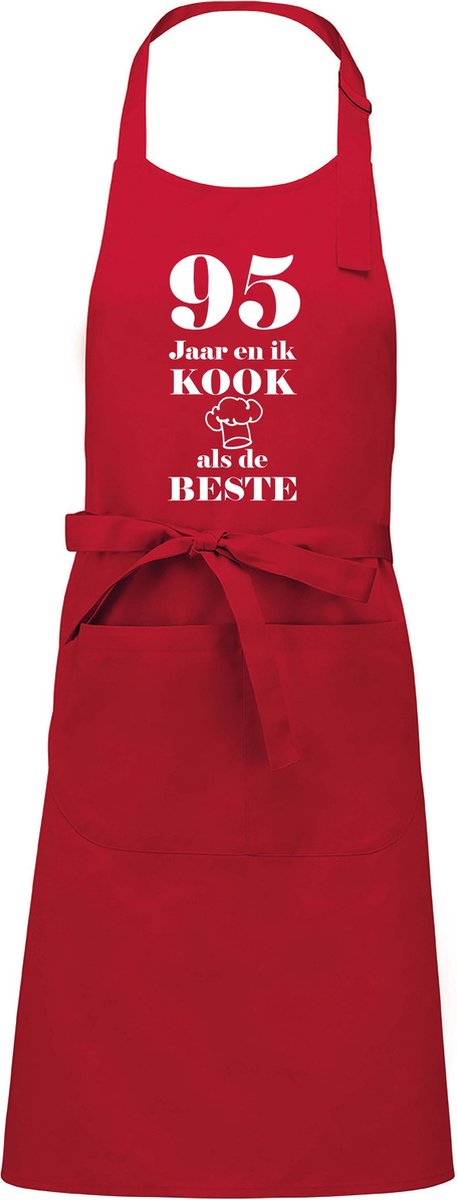 Mijncadeautje - Luxe schort - 95 jaar - en ik kook als de beste - rood