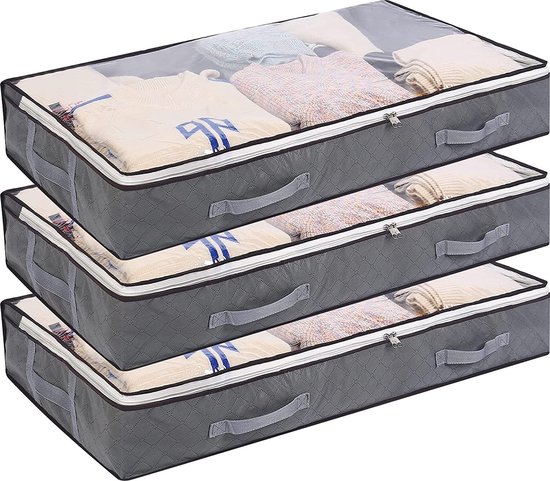 Budding Joy 4 Pack 90L opbergzakken, grote kledingopbergzakken met ritsen Duurzame handgrepen Dikke stof voor kleding, beddengoed, dekens, dekbedden en speelgoed (grijs