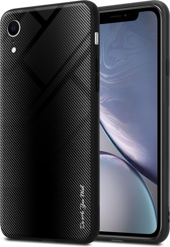 Cadorabo Hoesje geschikt voor Apple iPhone XR in OPAAL ZWART - Beschermhoes gemaakt van TPU silicone Case Cover en achterkant van gehard glas