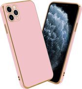Cadorabo Hoesje voor Apple iPhone 13 PRO MAX in Glossy Roze - Goud - Beschermhoes Case Cover van flexibel TPU-silicone en met camerabescherming