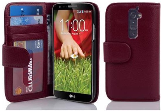 Coque Cadorabo pour LG G2 en VIOLET BORDEAUX - Coque de protection avec fermeture magnétique et 3 emplacements pour cartes