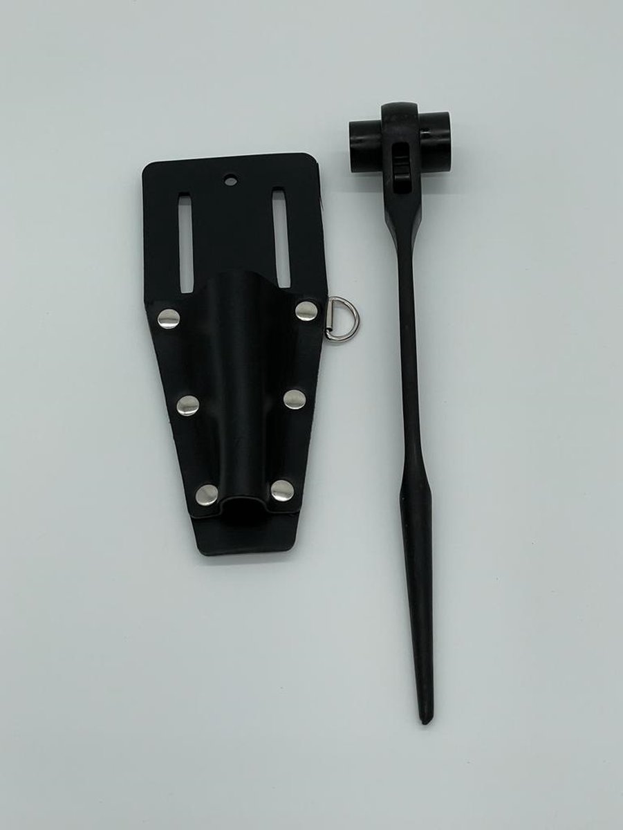 Ratelset / Steigerratelset / Werfpuntratelset 19 x 22 mm. met zwart splitlederen houder