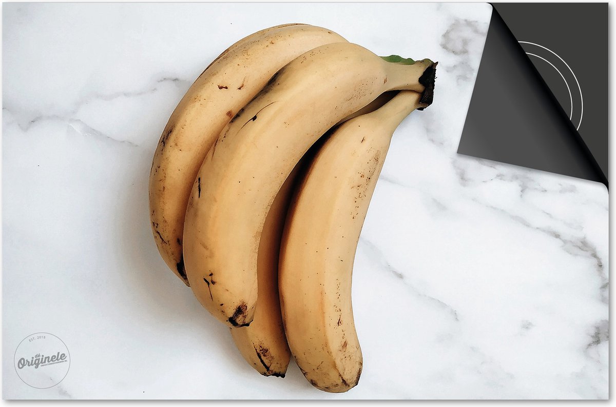 Inductie beschermer 71x52 - afdekplaat inductie mat - Dietrix Kookplaat beschermer - Exclusief - Groente en Fruit - Bananen tros op marmer wit