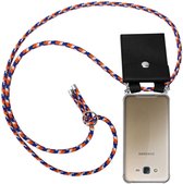 Cadorabo Hoesje geschikt voor Samsung Galaxy J7 2015 in ORANJE BLAUW WIT - Silicone Mobiele telefoon ketting beschermhoes met zilveren ringen, koordriem en afneembaar etui