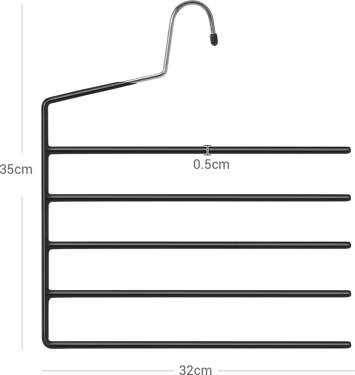 Hangers - Hangers met 5 pinnen - Set van 4 - Zwart