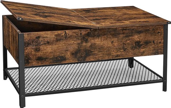 Table basse avec rangement - Table de salon avec rallonge rabattable - Industriel - Marron / Zwart