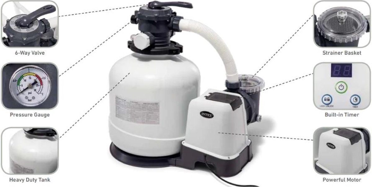 Intex - Zandfilterpomp 5700 L/u & Filterzand 50 kg & WAYS Scrubborstel – foto 8