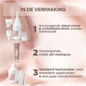 Stap-voor-stap afbeeldingen van haarverf productinhoud.