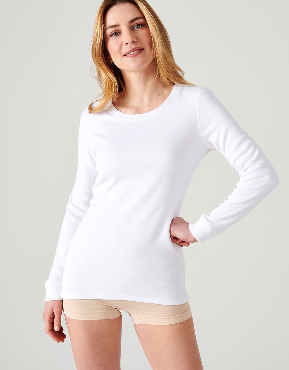 Damart - Thermolactyl T-shirt met lange mouwen, geborstelde fleece - Dames - Wit - S