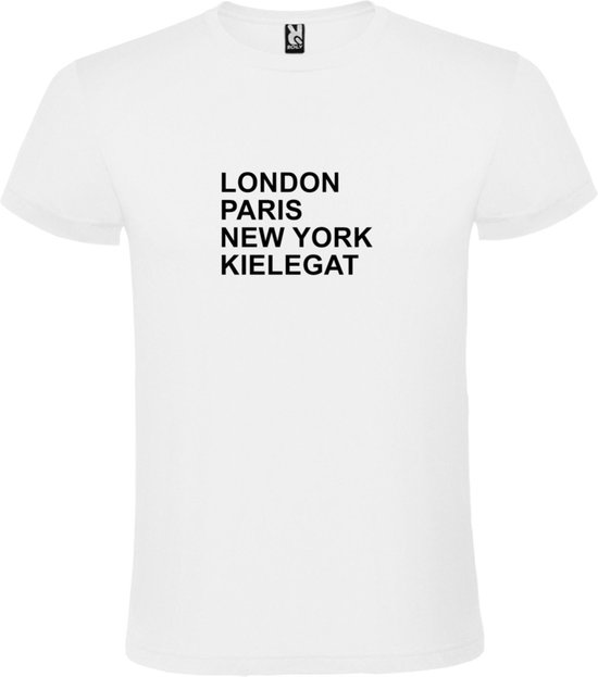 Zwart T-Shirt met London,Paris, New York, Kielegat tekst Wit