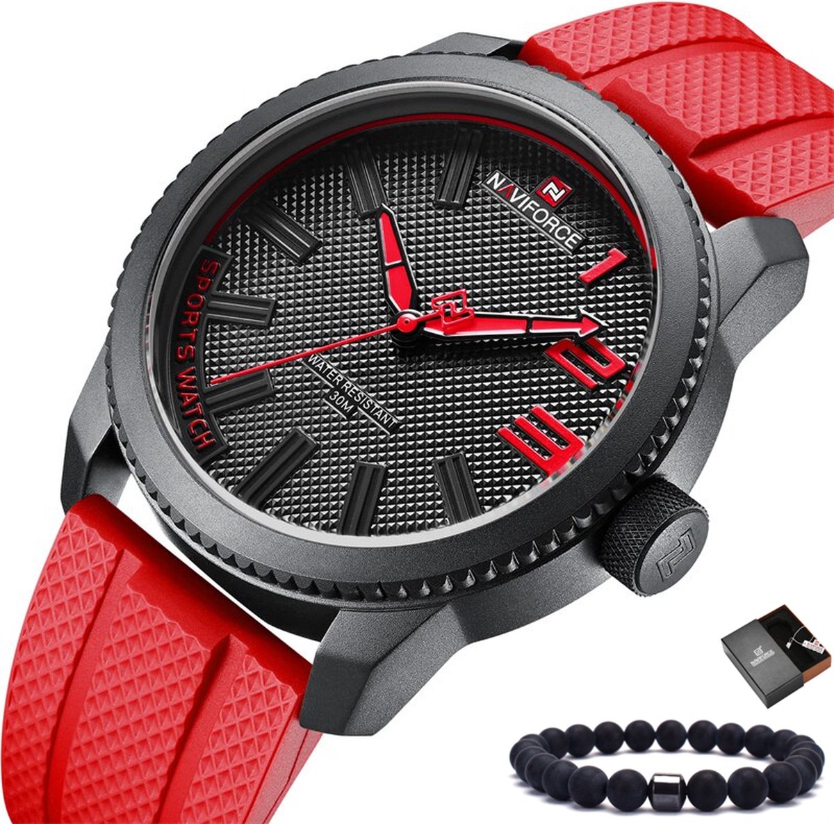 Naviforce Horloge Heren Horloges voor Mannen Watch Herenhorloge - Incl. Armband & Horlogebox Geschenkdoos - Rood
