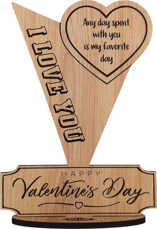 Award Valentijn - 14 februari - Valentijnsdag - houten wenskaart - valentijnskaart van hout - I LOVE YOU - 17.5 x 25 cm