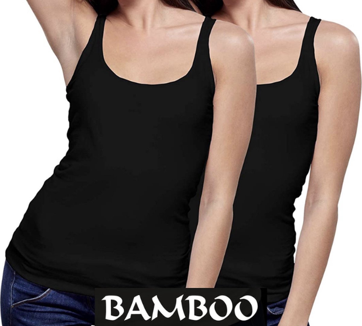 Bamboe dames top (tank top model) – 2 paar - dames – 95% bamboe – superzacht – zwart – maat L