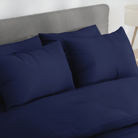 Nordic Paradise - Housse de couette en satin de Katoen de Luxe 240x220 cm + 2 taies d'oreiller 60x70 cm avec fermeture éclair fine - Blauw Marine foncé