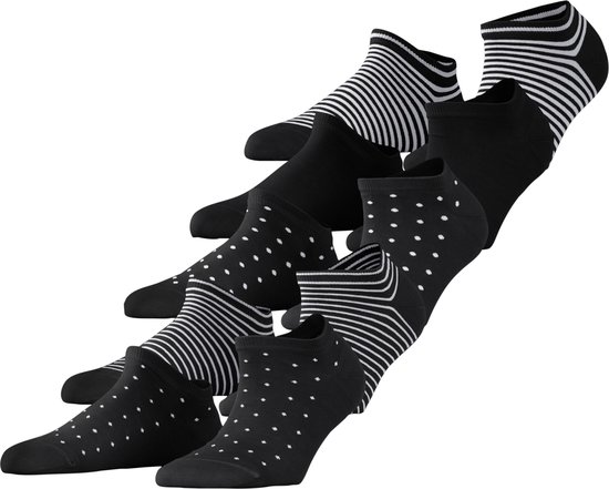 Esprit Dots & Stripes Lot de 5 chaussettes en Katoen biologique à rayures durables Chaussettes basses femmes Noir - Taille 36-41