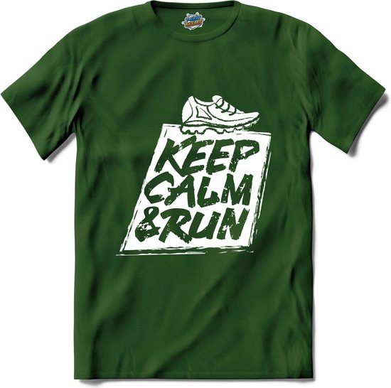 Keep Calm & Run | Hardlopen - Rennen - Sporten - T-Shirt - Unisex - Bottle Groen - Maat 3XL
