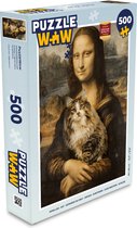 Puzzel Mona Lisa - Kat - Leonardo da Vinci - Vintage - Kunstwerk - Oude meesters - Schilderij - Legpuzzel - Puzzel 500 stukjes
