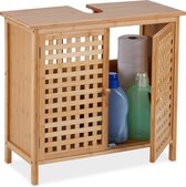 Relaxdays wastafelonderkast bamboe - badkamerkast op pootjes - wastafelkast met uitsparing