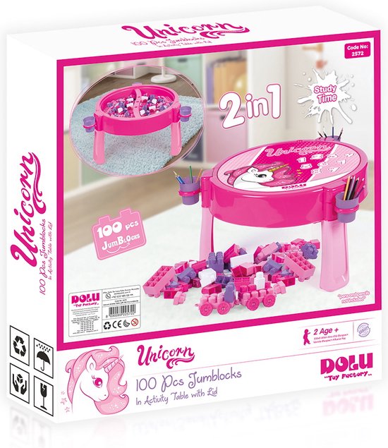 Dolu Unicorn Activiteiten Tafel incl. 100 Blokken 2572 van DOLU — afbeelding 3
