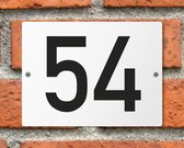 Huisnummerbord wit - Nummer 54 - standaard - 16 x 12 cm - schroeven - naambord - nummerbord - voordeur
