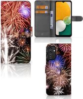 Portemonnee Hoesje Geschikt voor Samsung Galaxy A14 5G Smartphone Hoesje Kerstcadeau Vuurwerk