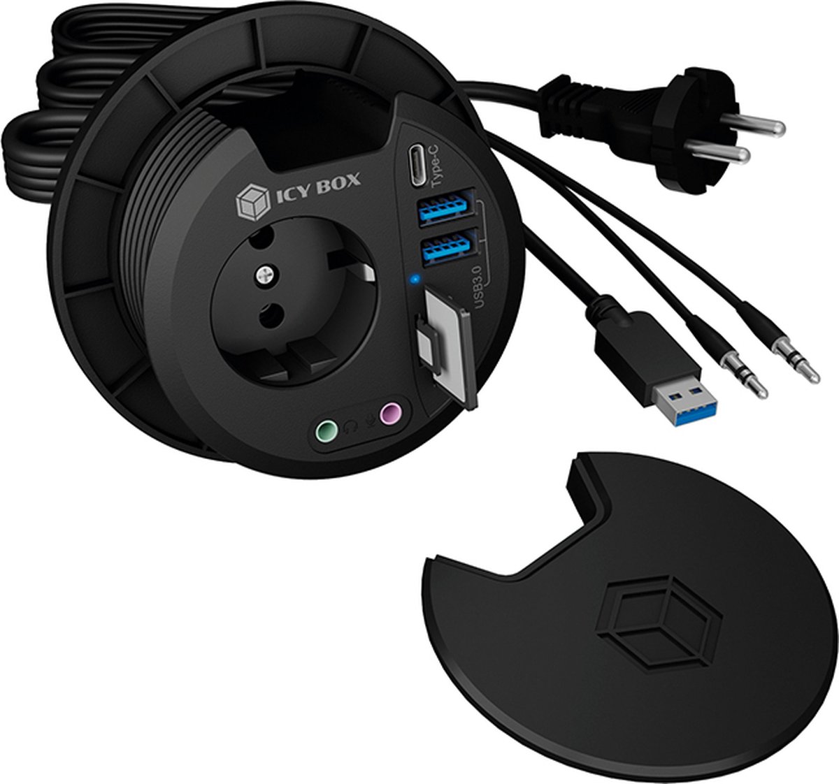 ICY BOX IB-HUB1430-CR, USB 3.2 Gen 1 (3.1 Gen 1) Type-A, 3.5mm, USB 3.2 Gen 1 (3.1 Gen 1) Type-A, USB 3.2 Gen 1 (3.1 Gen 1) Type-C, MicroSD (TransFlash), SD, 5000 Mbit/s, Zwart, Kunststof
