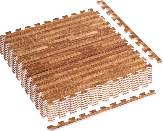 Fitness ondergrond - Fitness mat - Fitness vloer - Sportvloer - Puzzel - Fitness puzzelmatten - Zwembadvloer - Ondertegels - Rubber vloermat - 60 x 60 x 1.2 cm - 8 stuks - Licht hout decor print