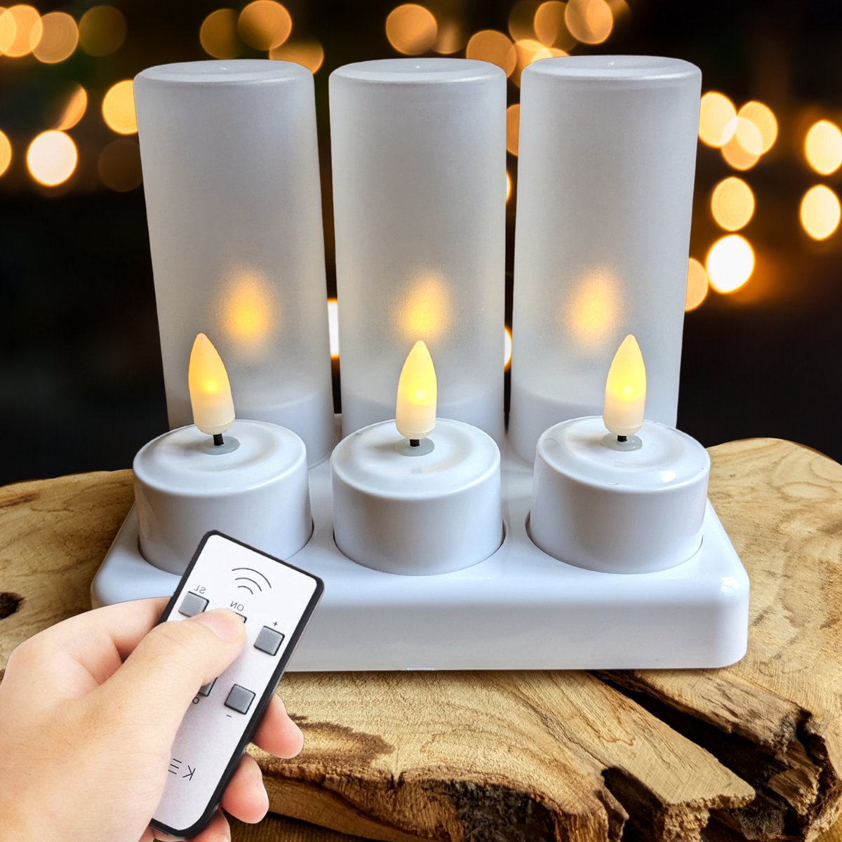 12 bougies à LED rechargeables effet flamme avec base de recharge