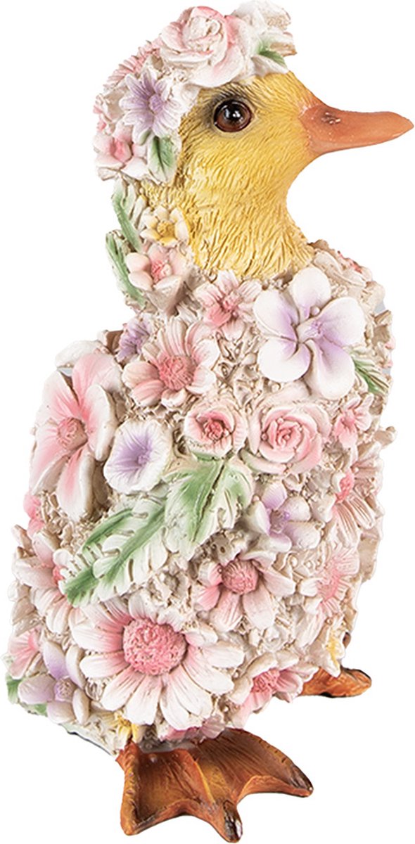 Clayre & Eef Beeld Eend 10x11x18 cm Roze Polyresin Bloemen