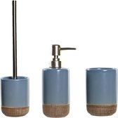 Items Toiletborstel in houder 36 cm en zeeppompje/beker polystone korenblauw/jute