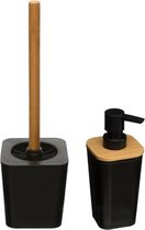 5Five Toiletborstel met houder 38cm - zeeppompje 300 ml - zwart/hout
