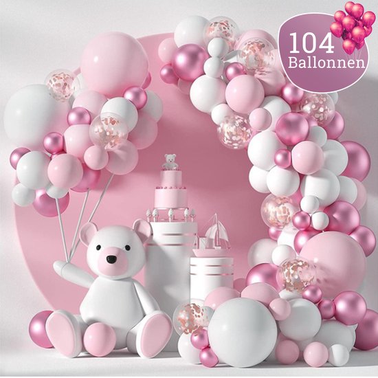 Sellaio Ballonnenboog – Roze - Ballonnen verjaardag – Versiering- Babyshower – Inclusief strip – Complete set – 104 ballonnen roze