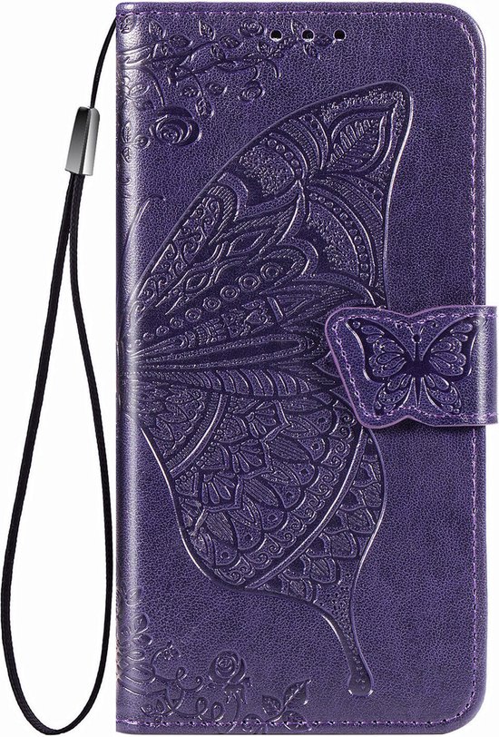 Hoesje geschikt voor Samsung Galaxy S23 - Bookcase - Pasjeshouder - Portemonnee - Vlinderpatroon - Kunstleer - Donkerpaars