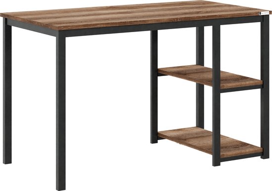 FurniChic-Computertafel -PC Tafel -Bureautafel met 2 Legplanken-E1 Certified- Stalen Frame-Bruin-Thuis & Kantoor-120x60x73 cm