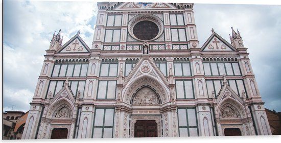 Dibond - Vooraanzicht van Kathedraal in Florence in Italië - 100x50 cm Foto op Aluminium (Wanddecoratie van metaal)