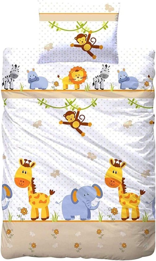 TupTam Kinder Dekbed met Patroon Set All Season Dekbedkussen Plat Kussen 2st., Dino/Kleine Beer/Bruin/Geel, 135x100 cm