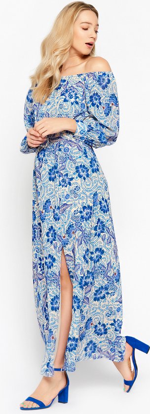 Farm Rio Maxi jurk met bloemenprint en ballonmouw • Bordeauxrood • de