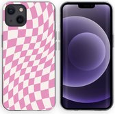 iMoshion Hoesje Geschikt voor iPhone 13 Hoesje Siliconen - iMoshion Design hoesje - Roze / Retro Pink Check